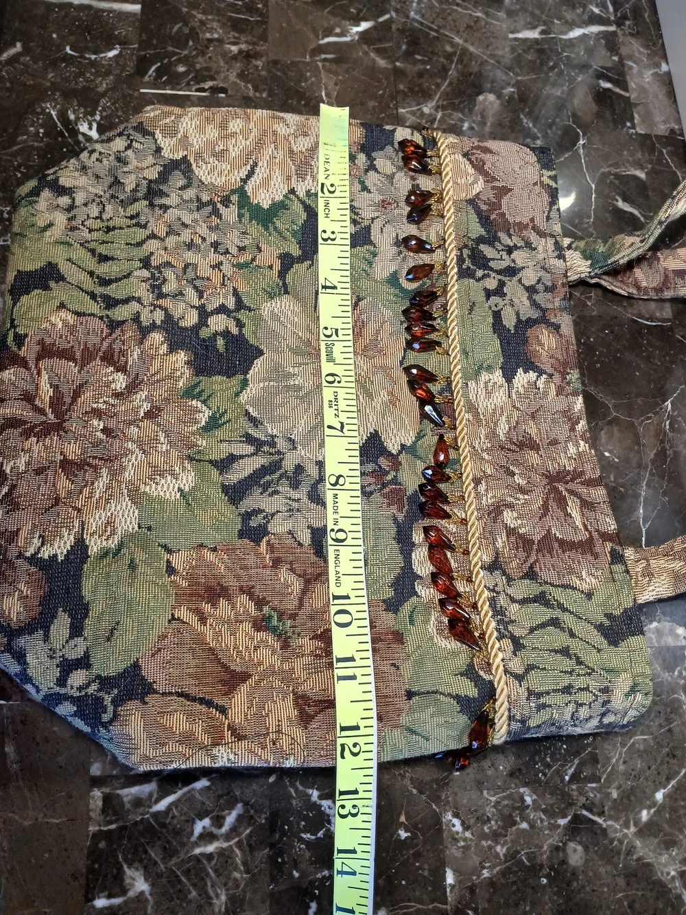 Floral Tapestry Beaded Shoulder Tote - Brown/Green